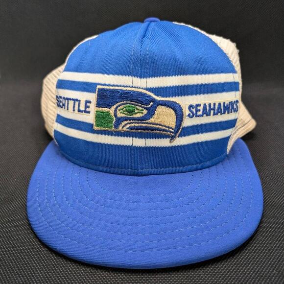 VTG 70s ADJ Seattle Seahawks Snapback Trucker Hat NFL Blue White - Picture 1 of 4